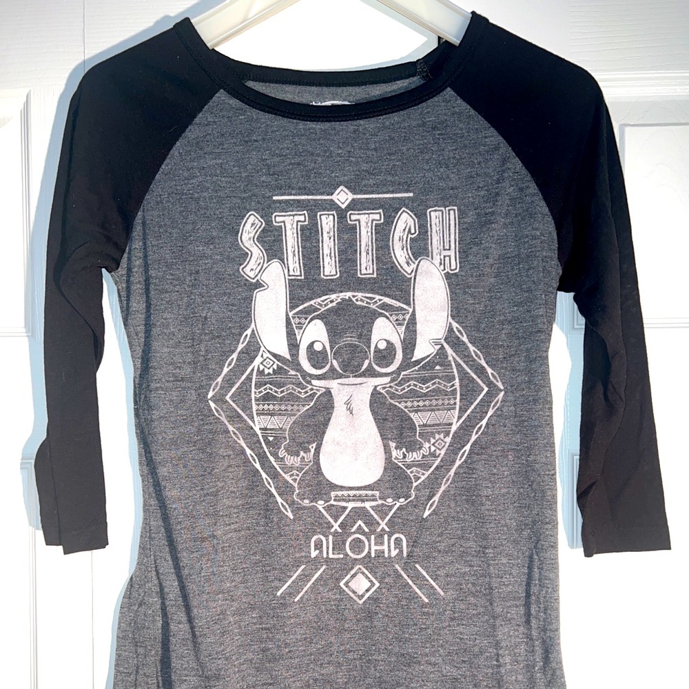 Disney Lilo & Stitch Aloha Gray & Black 3/4 Sleeve Baseball T-Shirt Women’s XS